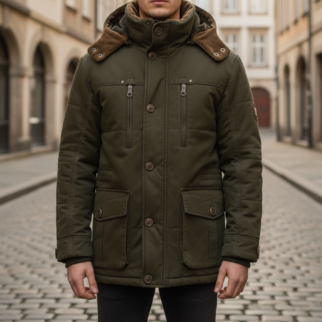Men's Waterproof Jacket with Hood and Faux Fur Lining