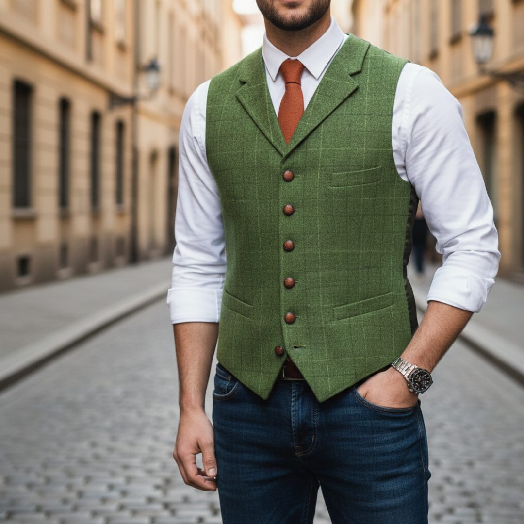 Elegant Men's Single-Breasted Check Waistcoat