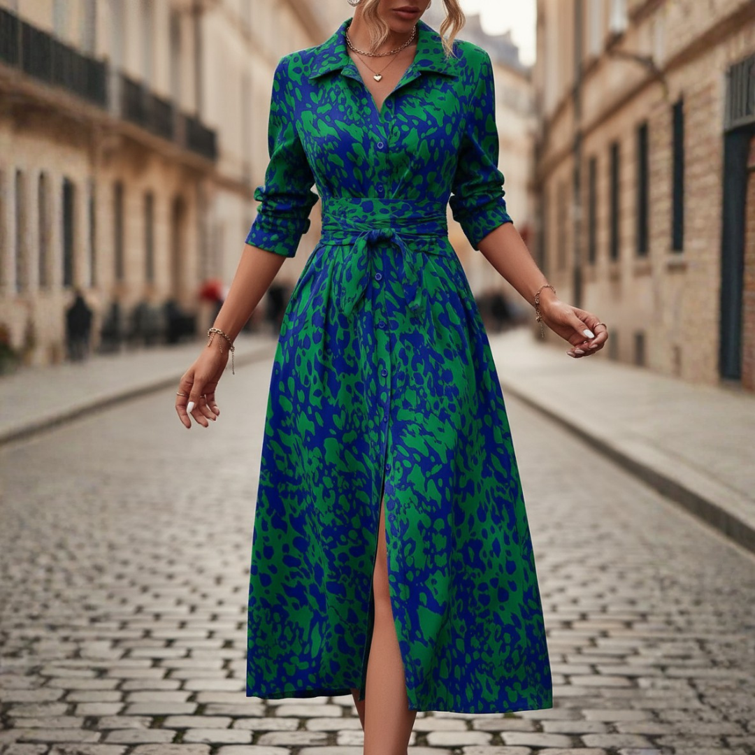 Women's Midi Dress with Belt and Buttons