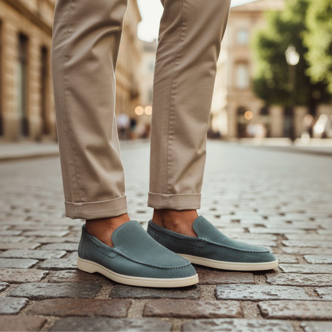 Men's Suede Moccasins with Rubber Sole