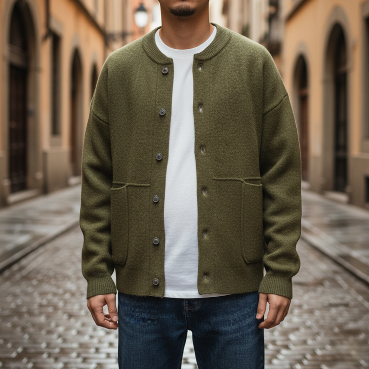 Men's wool cardigan with button closure
