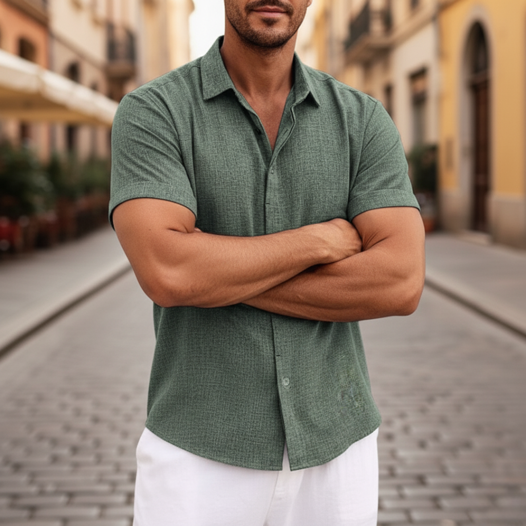 Men's Short Sleeve Casual Mixed Fabric Shirt