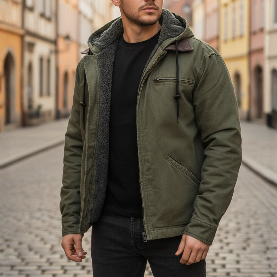 Men's Winter Jacket with Inner Fur, Durable Fabric