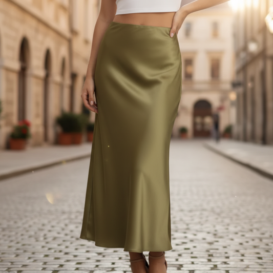 Women's Black Satin Maxi Skirt | Elegant Fluid Cut Summer Dress 1