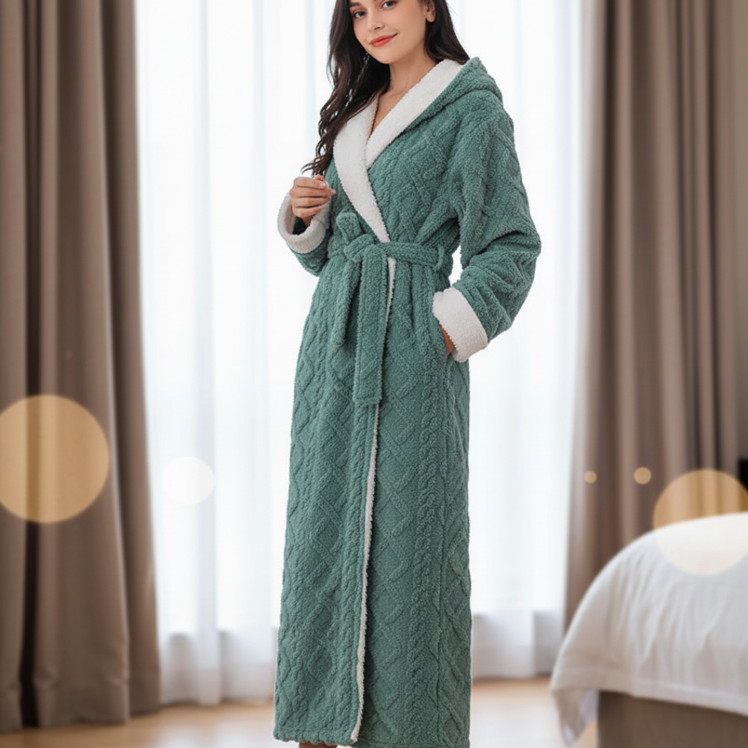 Women's Soft Blend Bathrobe with Hood and Cable Knit Texture