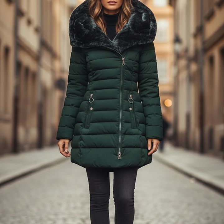 Women's Winter Down Jacket Waterproof Hooded Fur Material