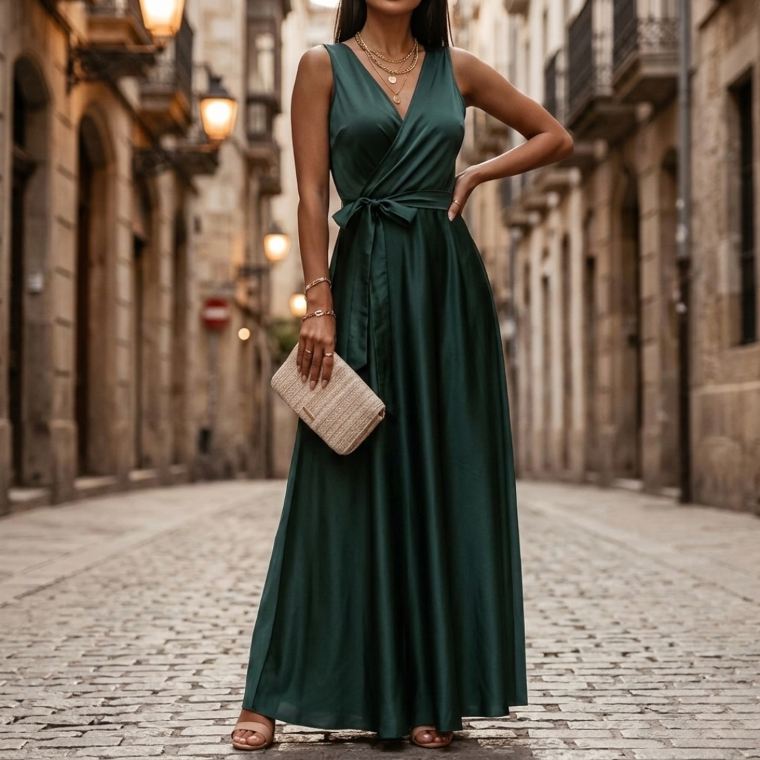 Women's Fluid Electric Blue Maxi Dress | Elegant V-Neck Evening Gown 7