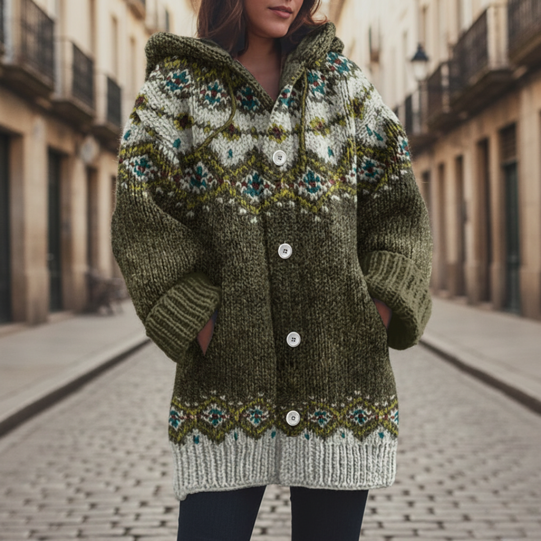 Women's Short Jacket in Mixed Material with Notched Collar and Buttons