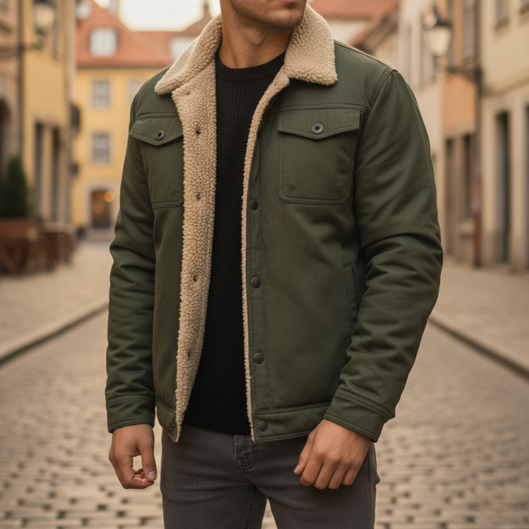 Men's Winter Jacket in Fabric with Inner Fur