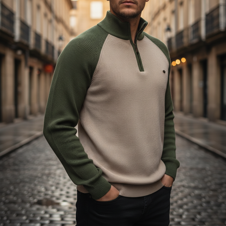 Men's Zip Neck Sweater Mixed Material