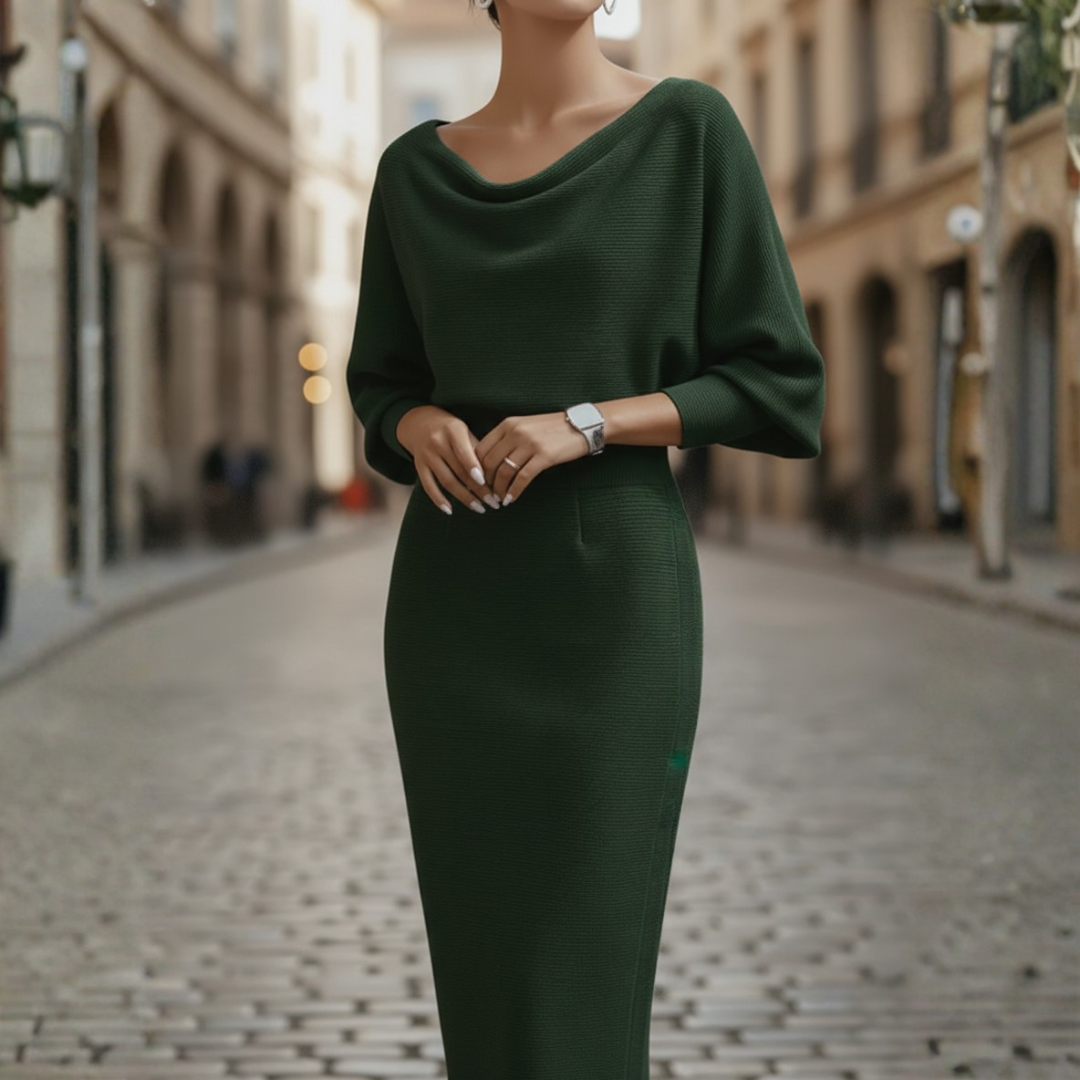 Women's Dress with Wide Neckline, Soft Elegant Fabric