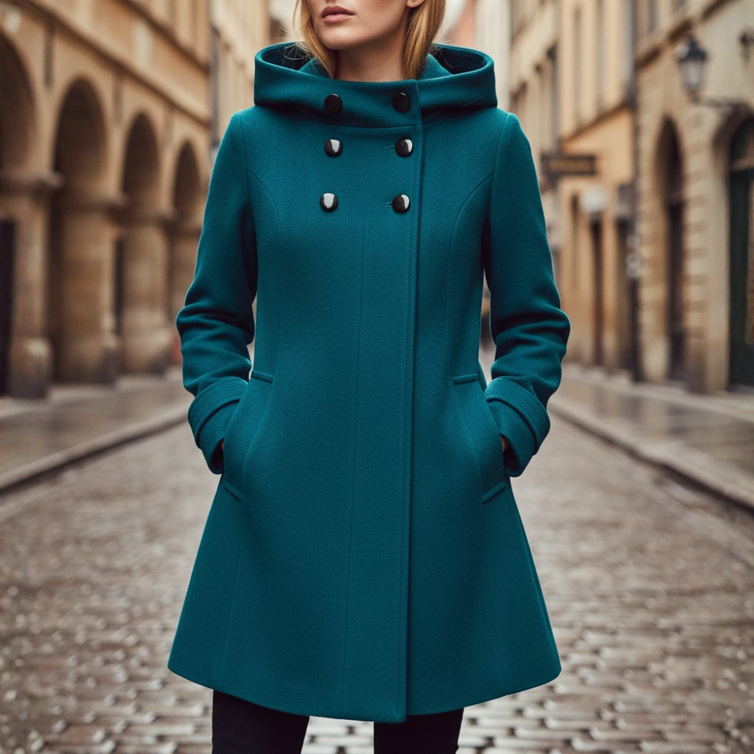 Women's Winter Coat Mixed Material with Hood and Buttons