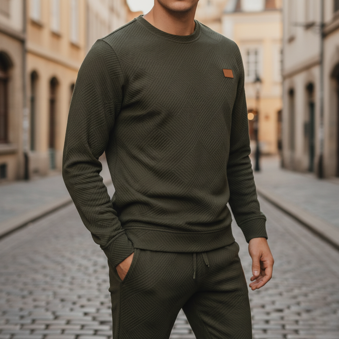Men's Coordinated Sweatshirt and Pants Set with Geometric Pattern