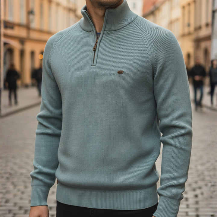 Men's Sweater with High Collar and Half Zip