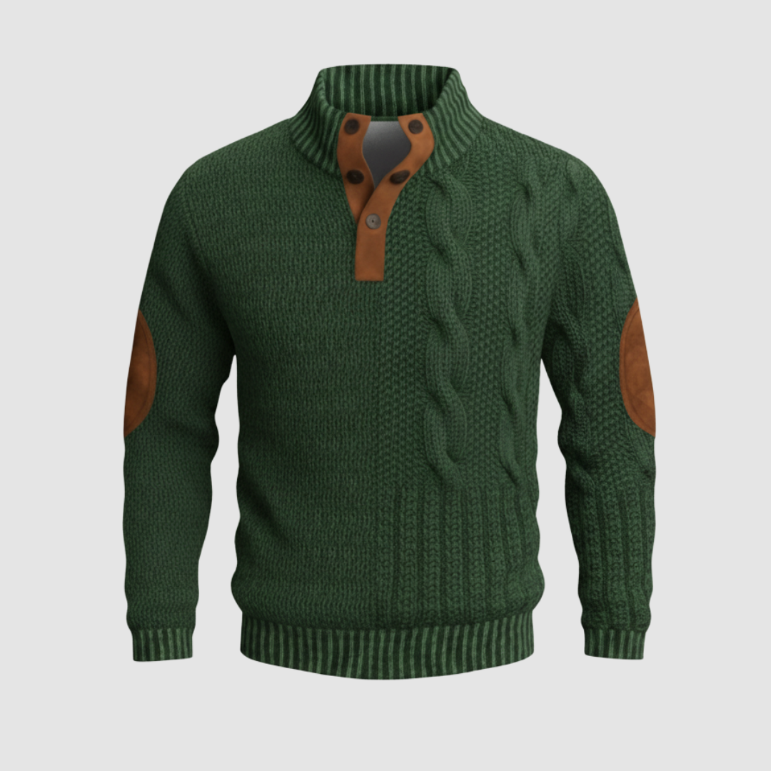 Men's Sweater with High Collar and Suede Details