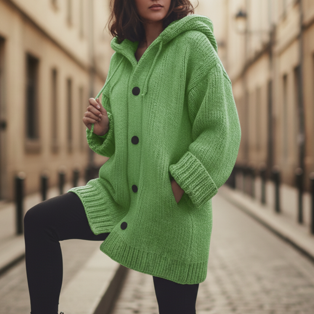 Women's Oversized Cardigan with Hood in Mixed Fibers
