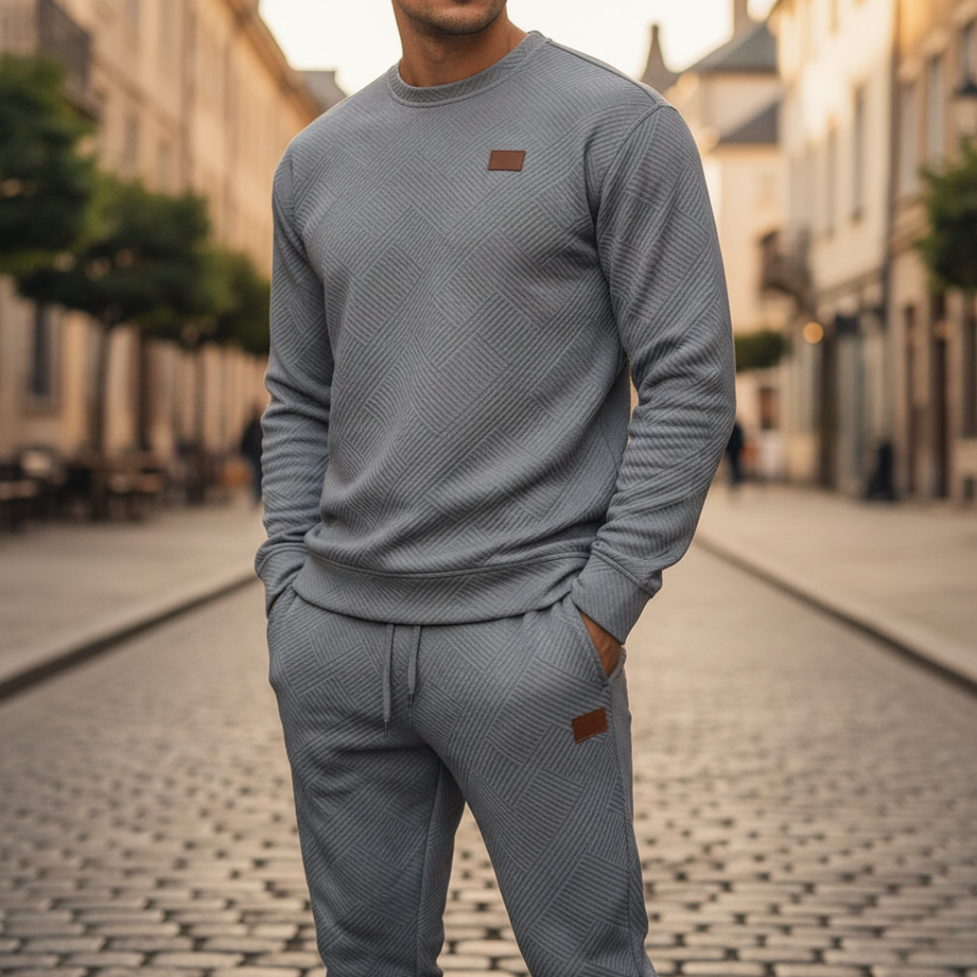Men's Coordinated Sweatshirt and Pants Set with Geometric Pattern