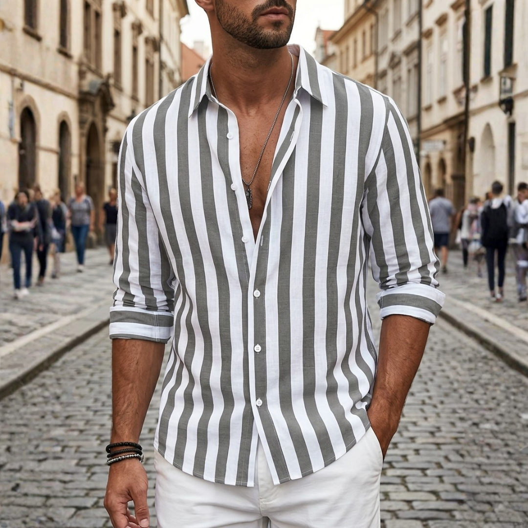 Men's Slim Fit Vertical Striped Shirt in White