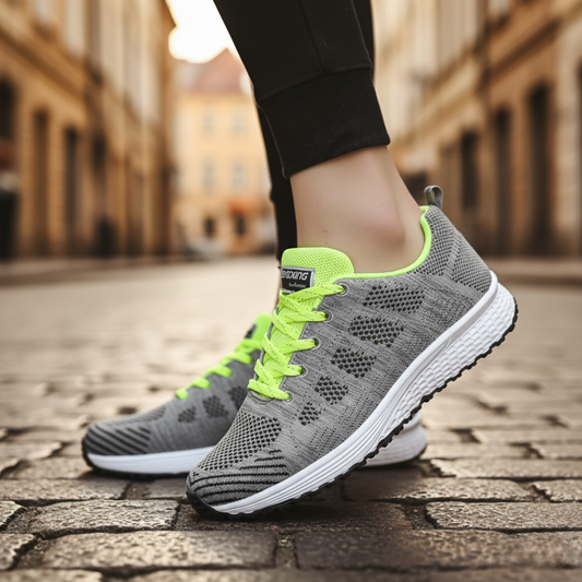 Women's Black Breathable Mesh Running Shoes with White Sole