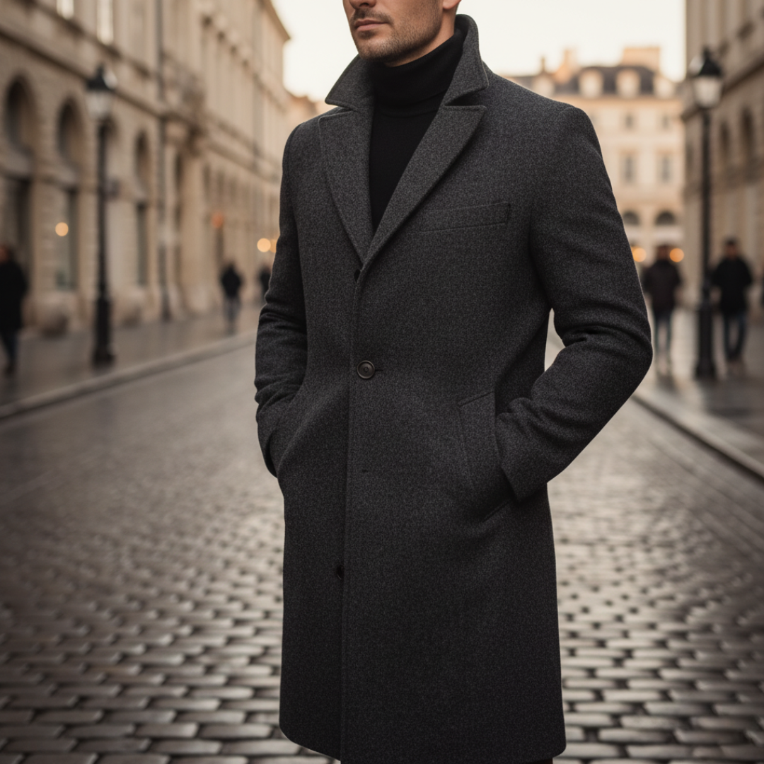 Men's Coat with Pockets and Buttons