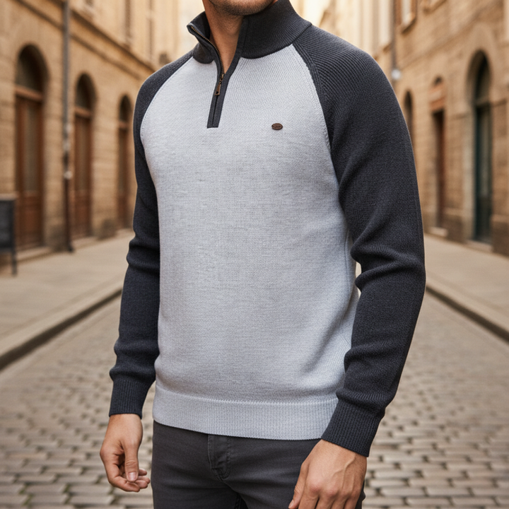Men's Zip Neck Sweater Mixed Material