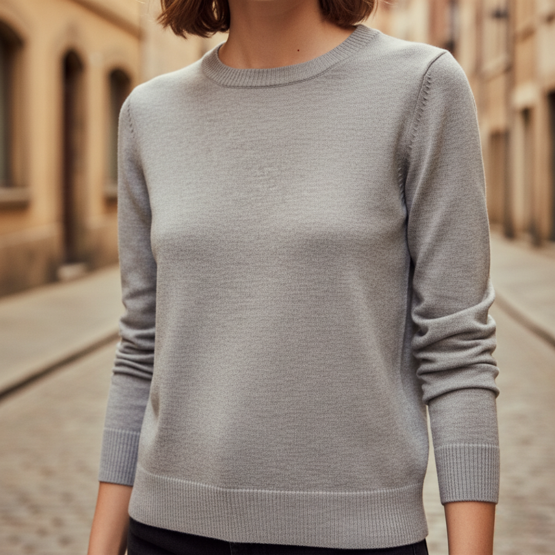 Women's Basic Long Sleeve Crew Neck Sweater in Fine Knit
