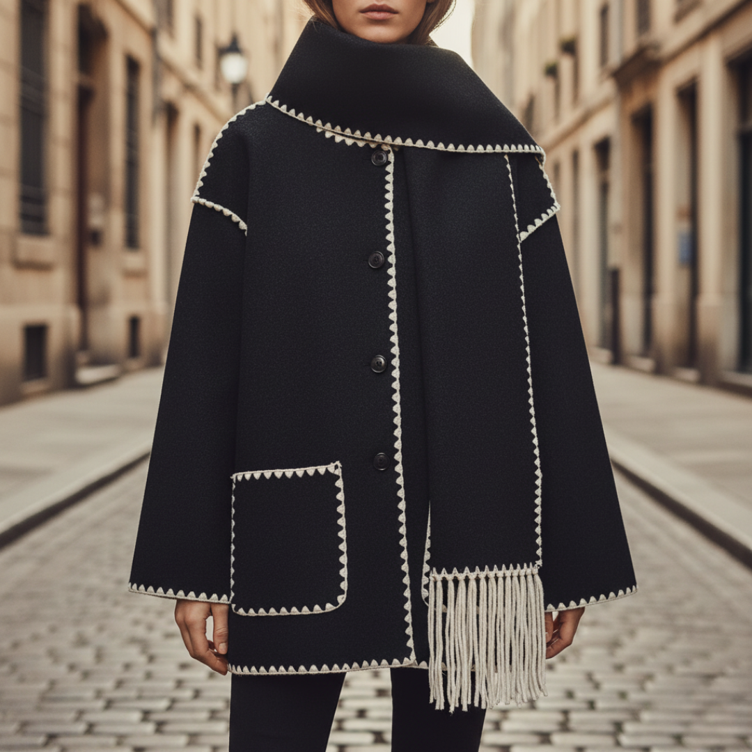 Women's Soft Blend Jacket with Embroidery and Scarf