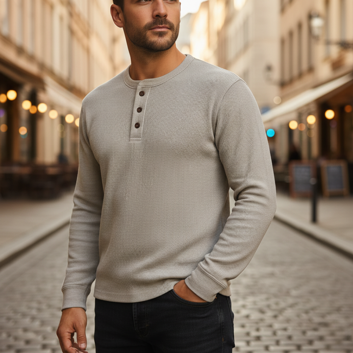 Men's Long Sleeve Henley Knit Shirt