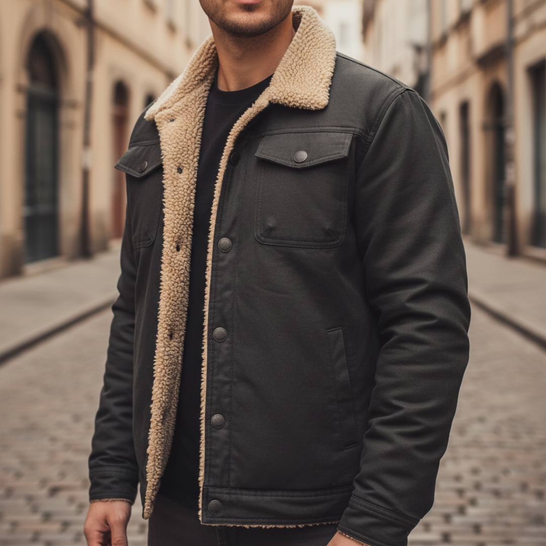Men's Winter Jacket in Fabric with Inner Fur