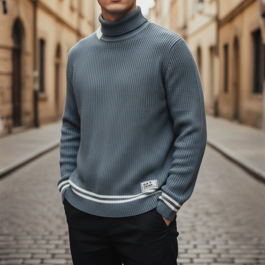 Men's Oversized Winter Sweater Thick Knit with Stripe Details