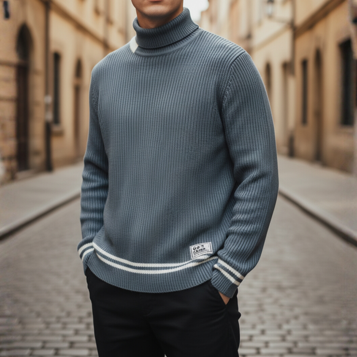 Men's Oversized Winter Sweater Thick Knit with Stripe Details