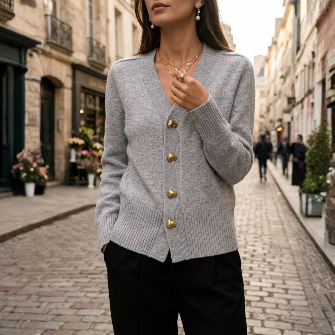 Women's Knit Cardigan with Gold Heart Buttons