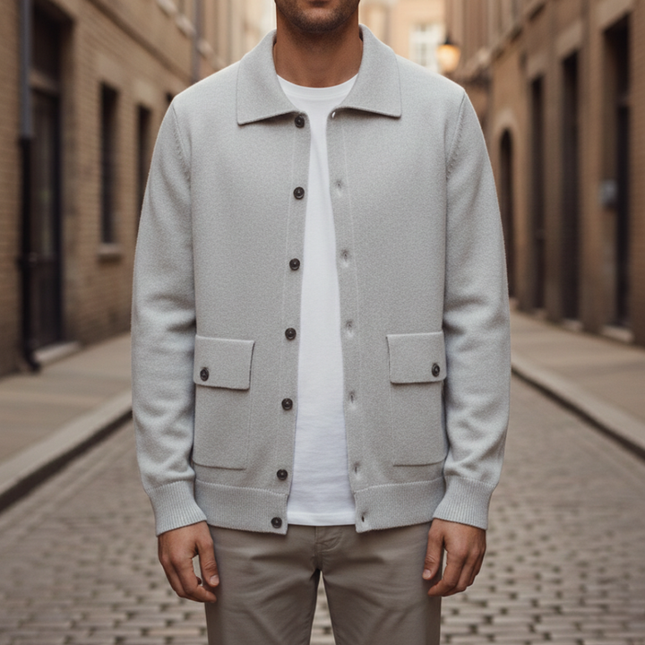 Long Sleeve Cashmere Cardigan with Buttons and Pockets for Men