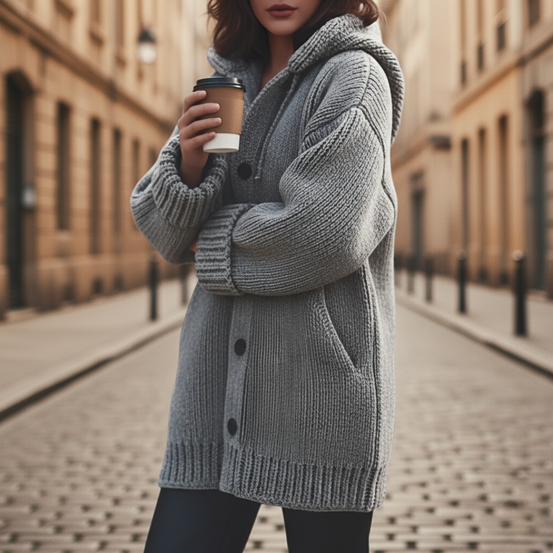 Women's Oversized Cardigan with Hood in Mixed Fibers