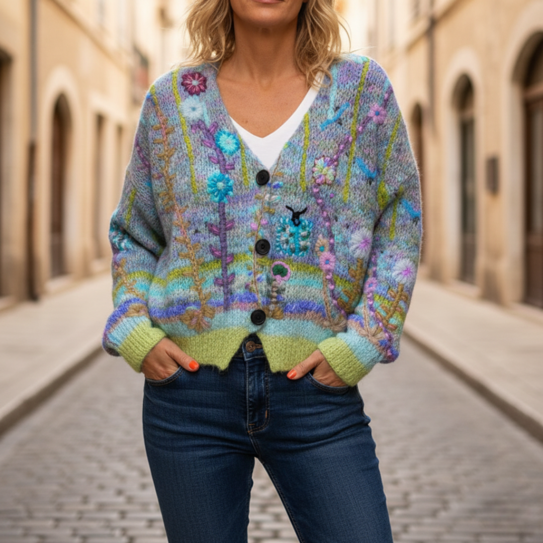 Women's Cardigan with Floral Embroidery