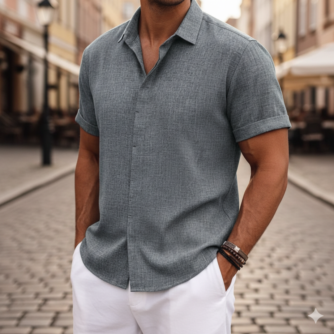 Men's Short Sleeve Casual Mixed Fabric Shirt