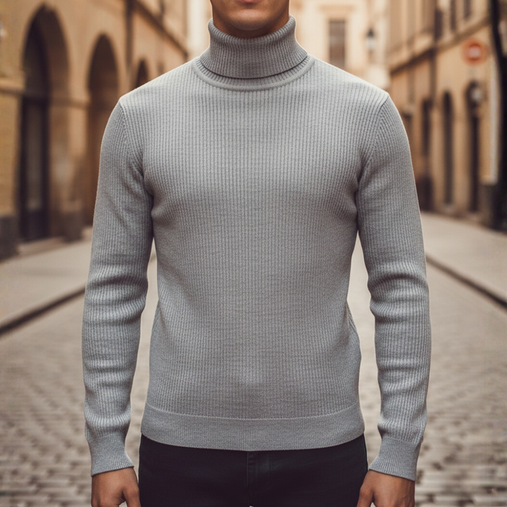 Men's High Neck Sweater in Mixed Material with Long Sleeves