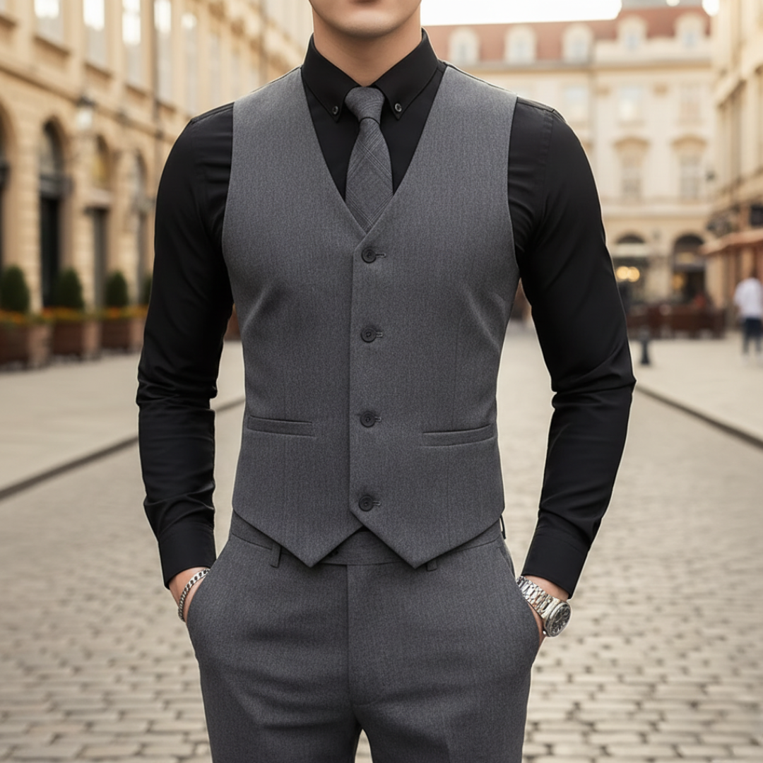 Men's Slim Fit Stretch Fabric Waistcoat with V-Neck and Buttons