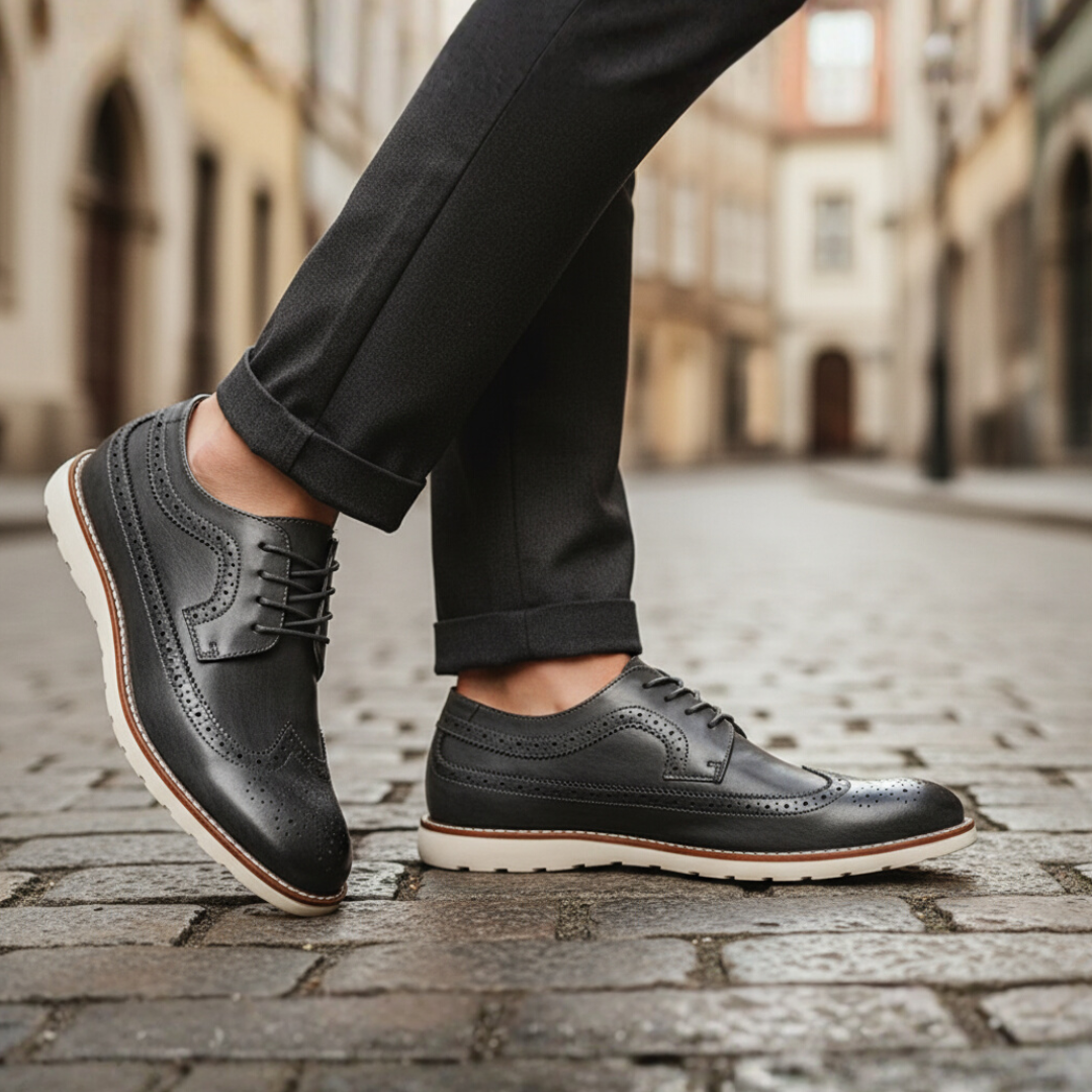 Men's Synthetic Leather Shoes in Black, Blue, Brown with White Sole
