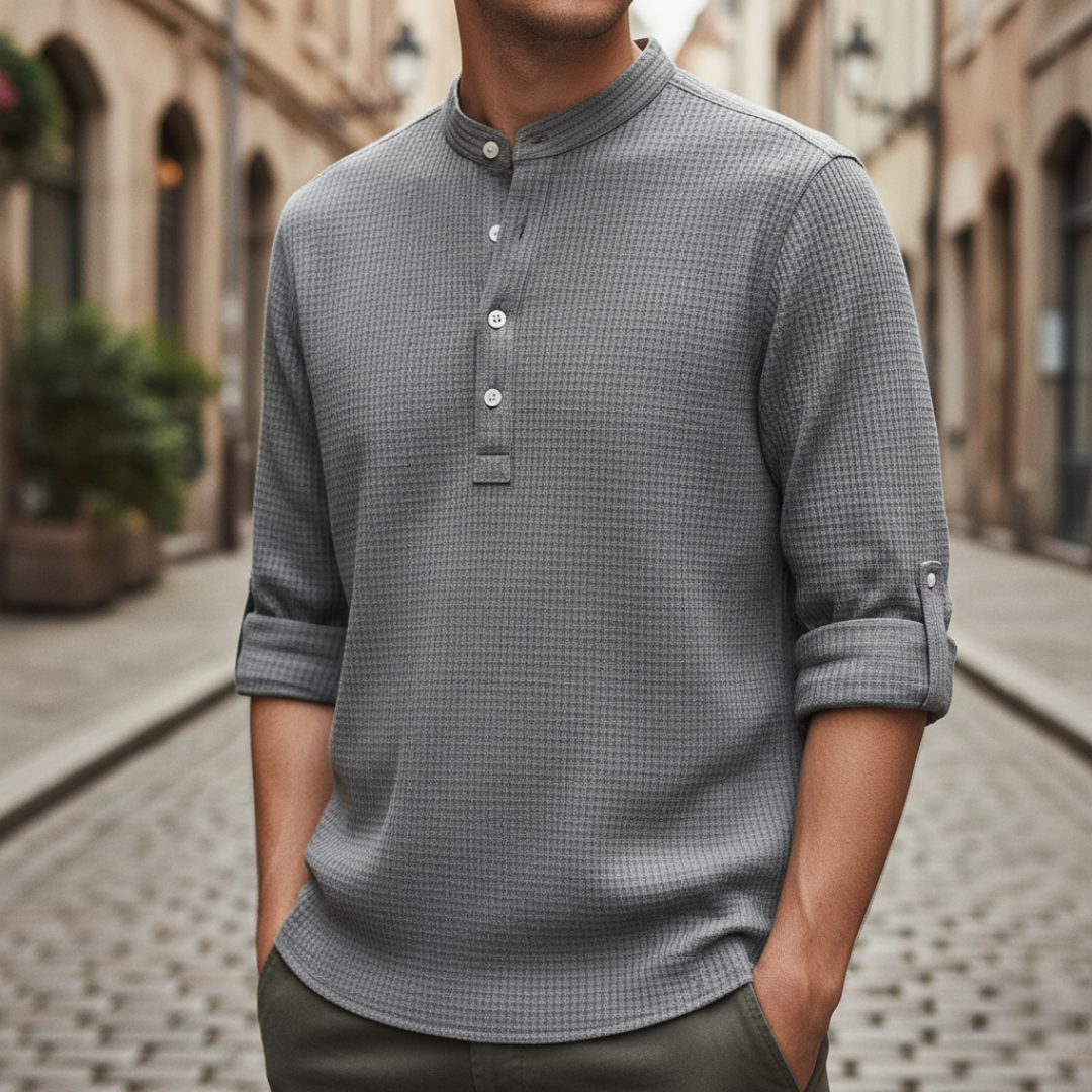 Men's Henley Shirt in Beige Honeycomb