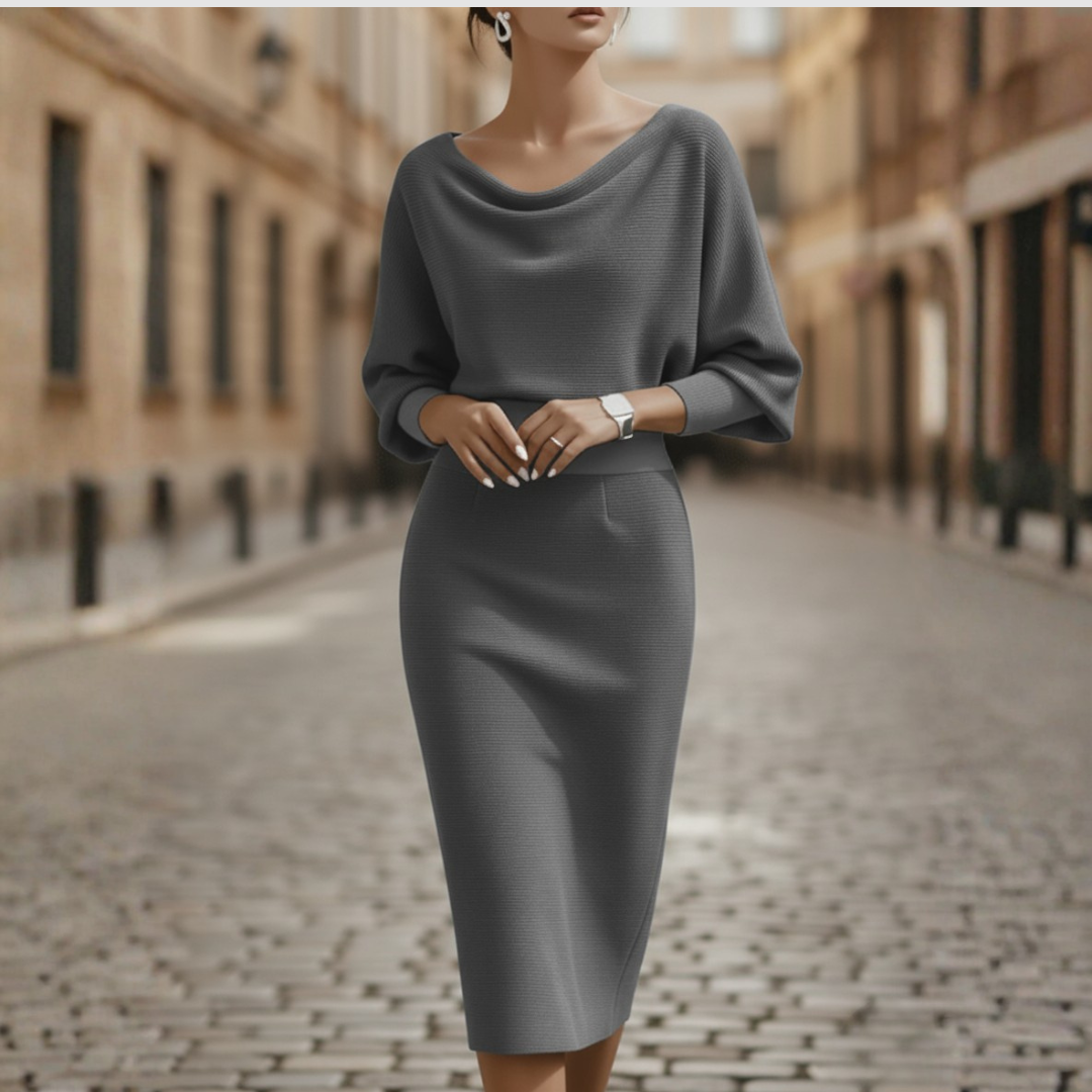 Women's Dress with Wide Neckline, Soft Elegant Fabric