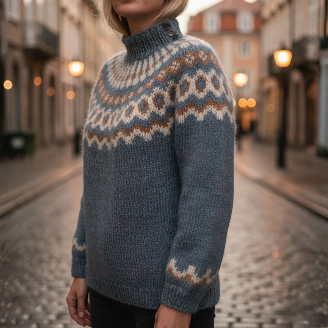 Women's Winter Jacquard Sweater with High Collar