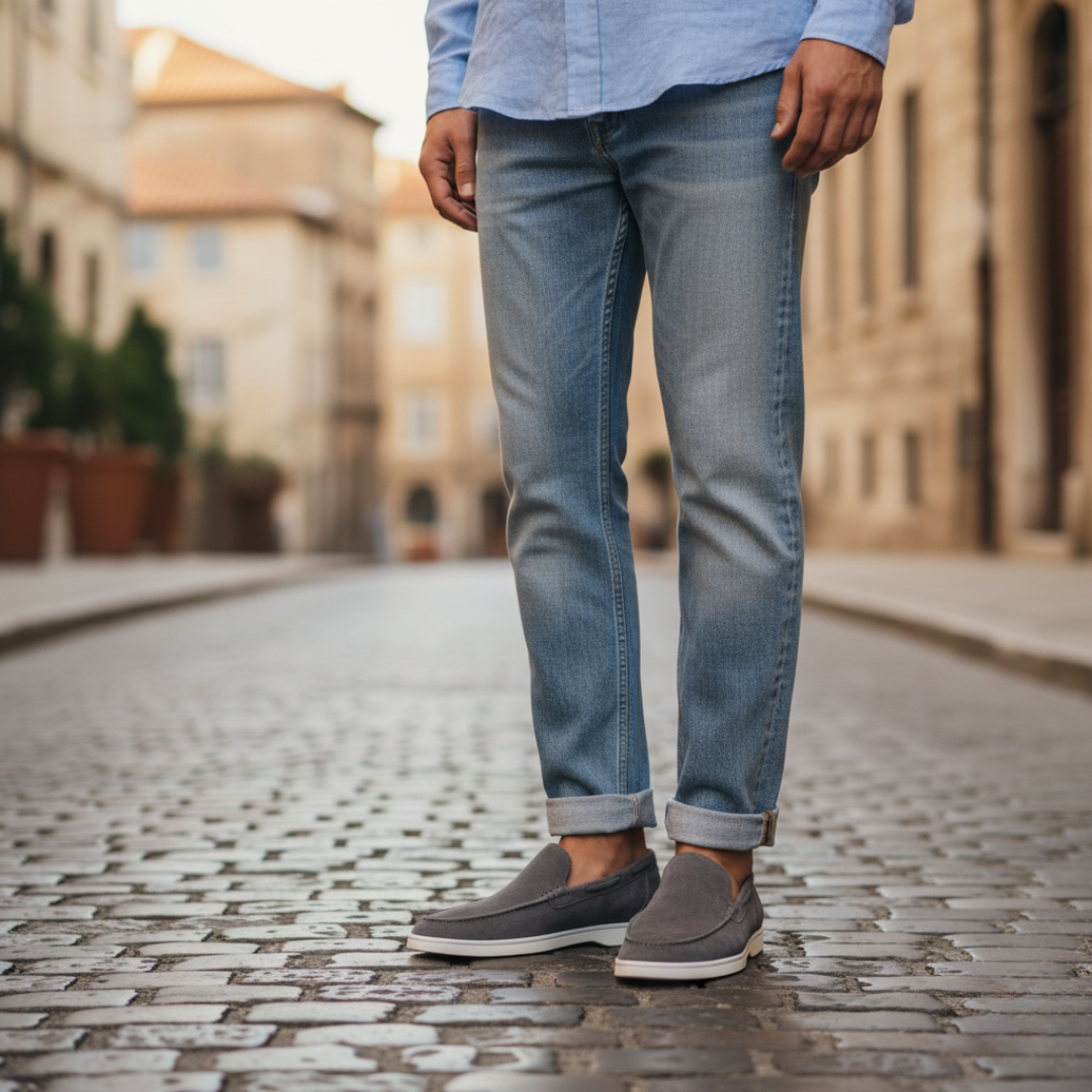 Men's Suede Moccasins with Rubber Sole