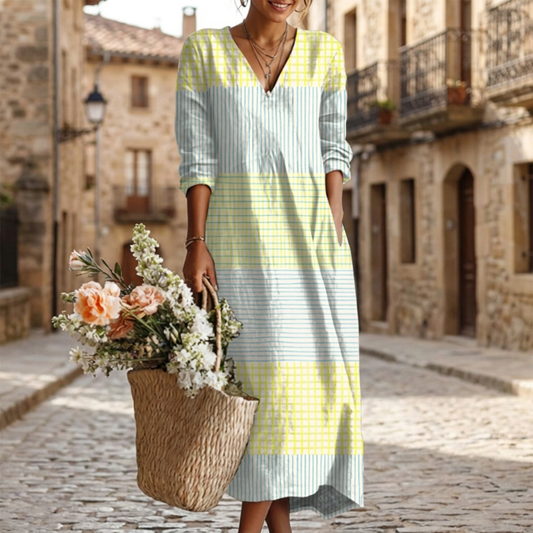 Women's Lightweight Linen Midi Dress | Vintage-Inspired Abstract Print 1