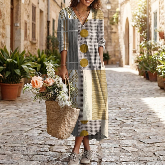 Women's Lightweight Patchwork Midi Dress | Comfortable Boho Style with Pockets 1