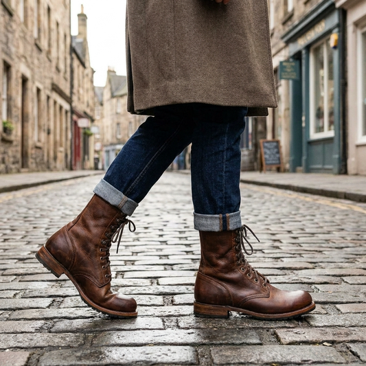 Women's Leather Boots with Round Toe and Slim Heel
