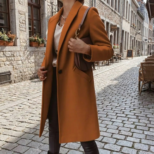 Classic Long Women's Coat with Luxurious Lapels
