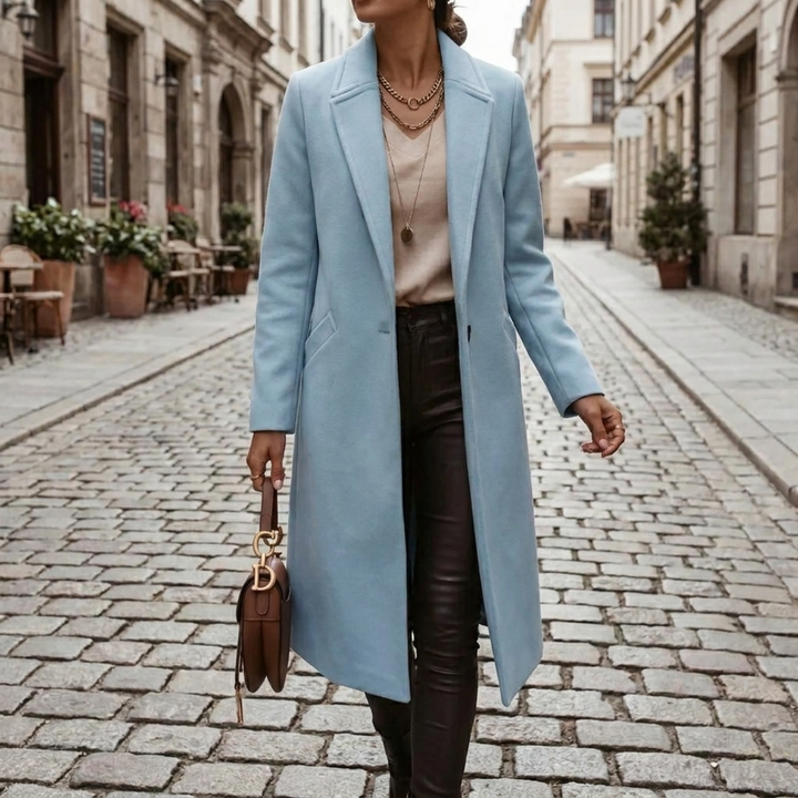 Cappotto lungo classico da donna con rever lussuosi