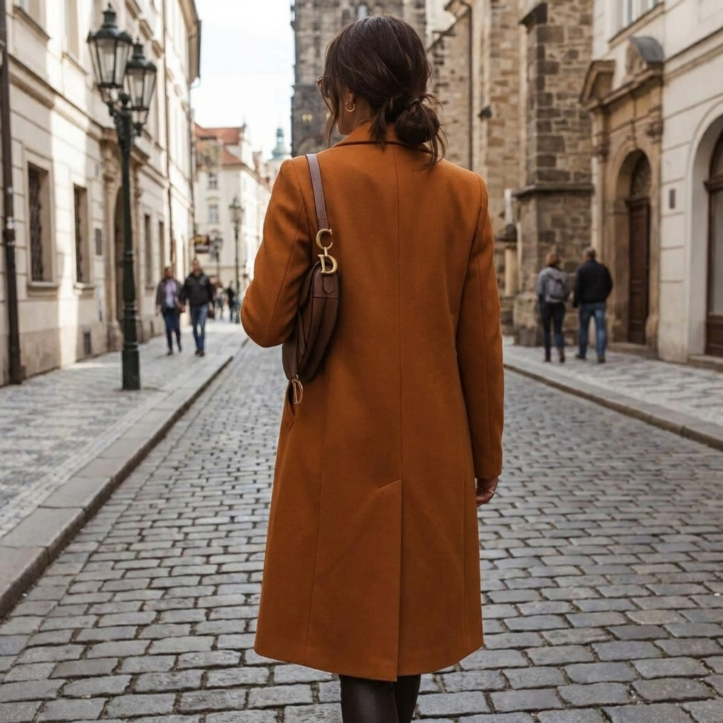 Cappotto lungo classico da donna con rever lussuosi
