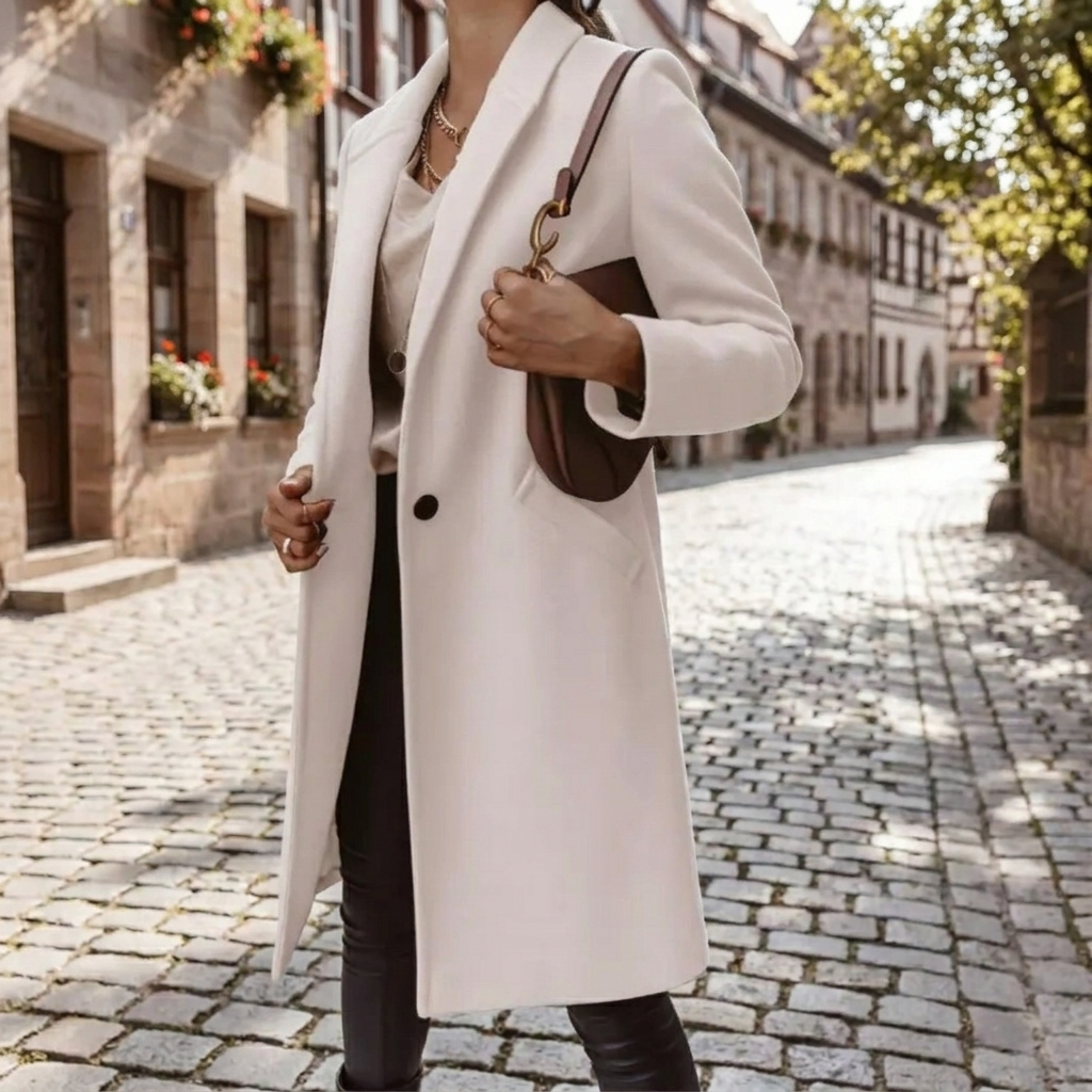 Cappotto lungo classico da donna con rever lussuosi